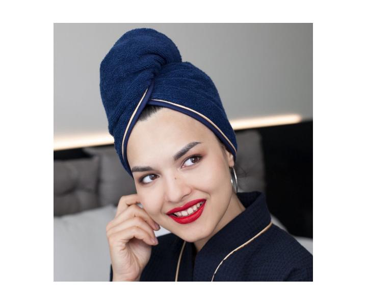 Turban na vlasy MaryBerry Full Moon - tmavo modr so zlatm prkom