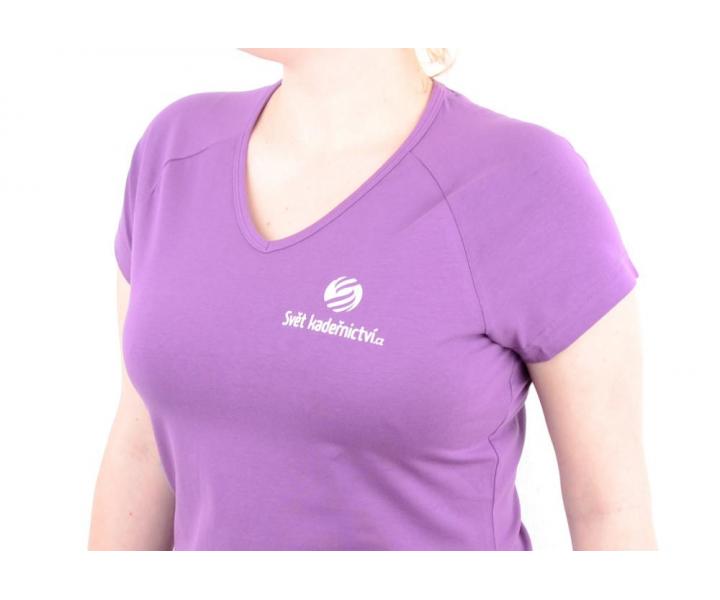 Tri�ko s kr�tkym ruk�vom, v v�strih - d�mske, fialov� S