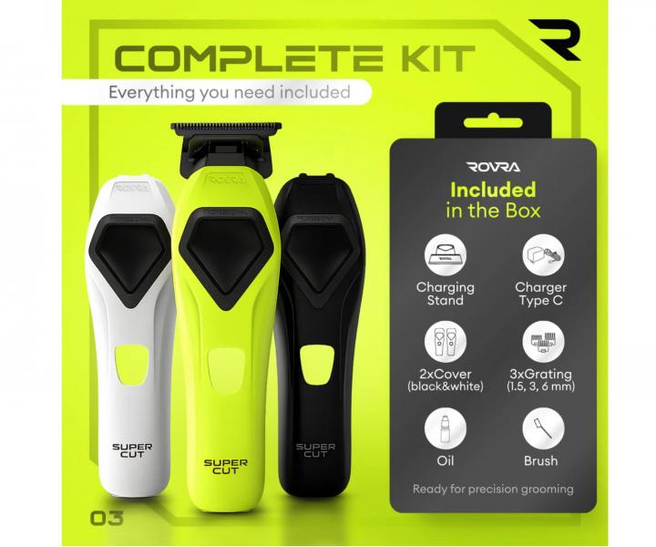 Profesion�lny kont�rovac� stroj�ek na vlasy s v�menn�mi krytmi Rovra Supercut Professional Trimmer RT-89 - zelen�/biely/�ierny