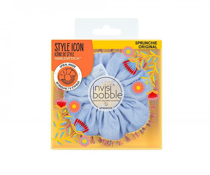 Ozdobn pirlov gumika Invisibobble Sprunchie Original Hola Hola - modr so strapcami