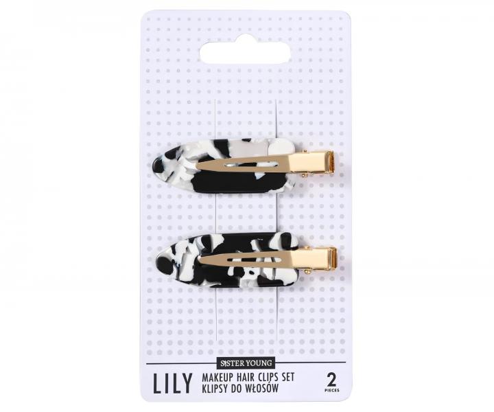 Spony do vlasov s podlo�kami Sister Young Lily Makeup Hair Clips Set - 6 cm, 2 ks - �iernobiele