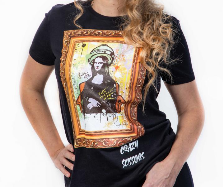 Tričko s krátkym rukávom Crazy Scissors Mona Lisa - čierne, XL