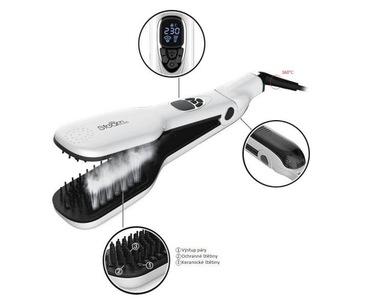Profesionlna ehlika / kefa na vlasy s parou SteamBrush - biela