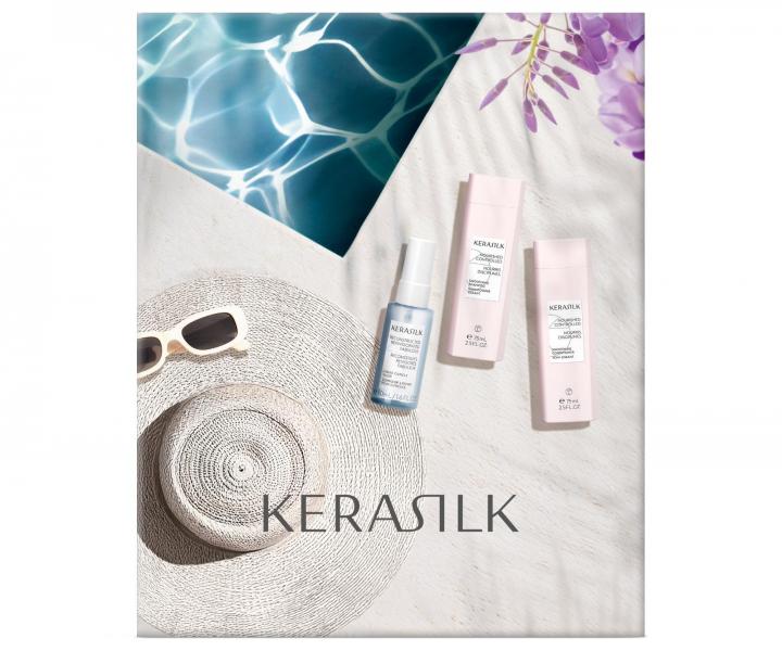 Dar�ekov� sada na vyhladenie krepat�ch a nepoddajn�ch vlasov Kerasilk Smoothing Travel Set + kozmetick� ta�ti�ka zadarmo