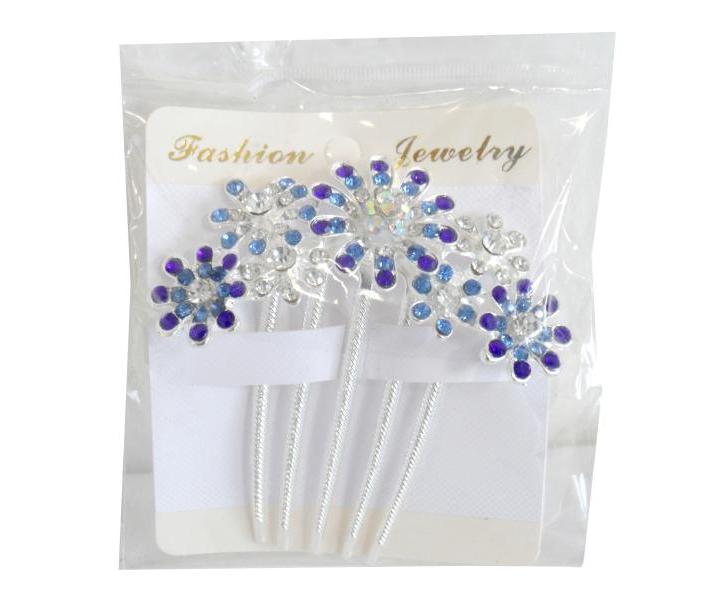 Svadobn� �trasov� hrebienok do vlasov - kvetinky - modr�