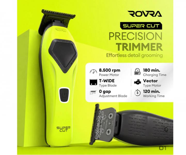Profesion�lny kont�rovac� stroj�ek na vlasy s v�menn�mi krytmi Rovra Supercut Professional Trimmer RT-89 - zelen�/biely/�ierny