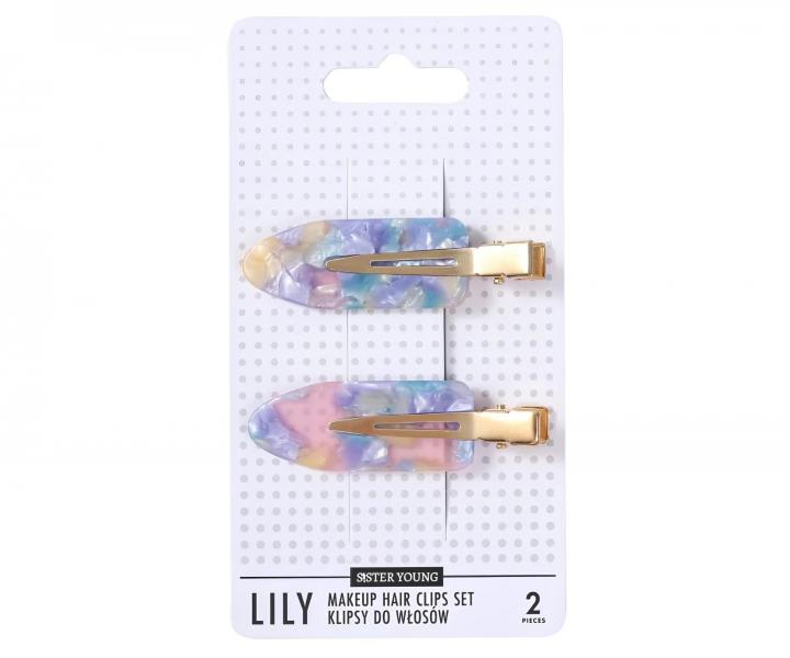 Spony do vlasov s podlo�kami Sister Young Lily Makeup Hair Clips Set - 6 cm, 2 ks - ru�ovo-modr�